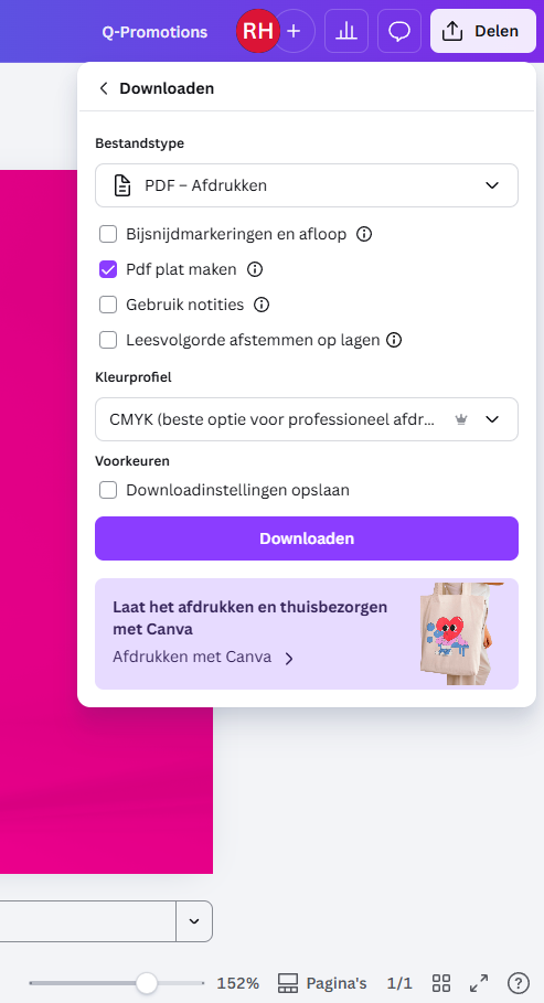Druk-PDF exporteren in CMYK in Canva Pro: Stappen 4, 5 en 6